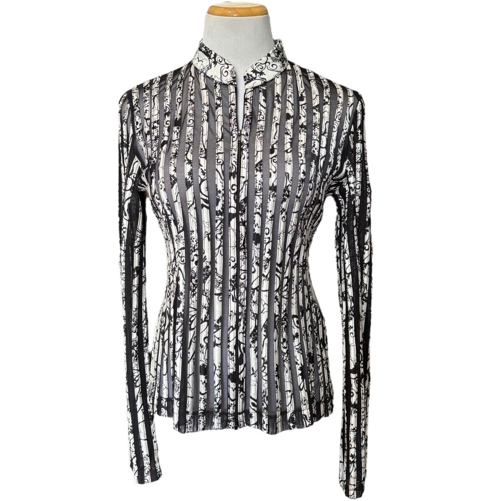 Vintage Victor Costa Black and White Mesh Striped Top 10